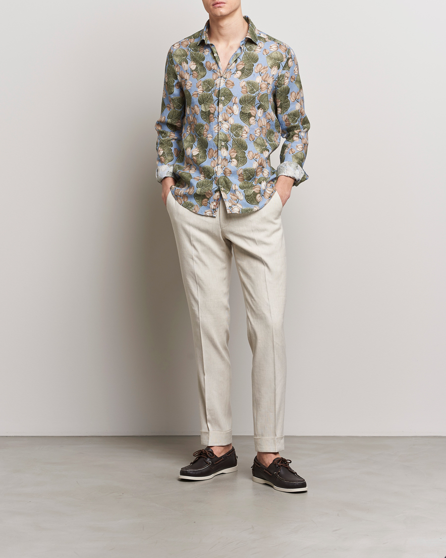 Heren | Overhemden | Stenströms | Slimline Cut Away Printed Flower Linen Shirt Multi