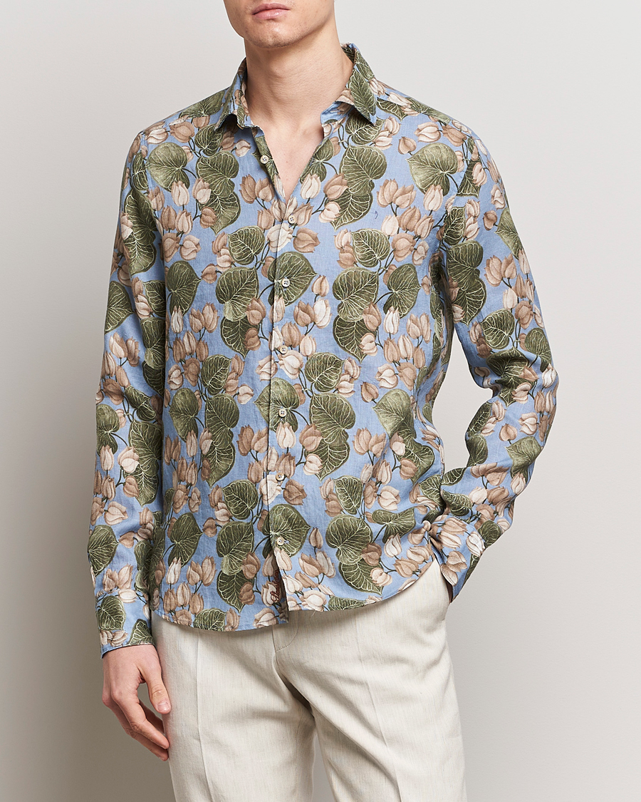 Heren |  | Stenströms | Slimline Cut Away Printed Flower Linen Shirt Multi