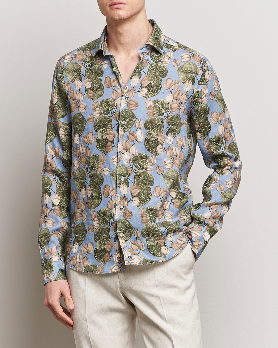 Heren | Overhemden | Stenströms | Slimline Cut Away Printed Flower Linen Shirt Multi