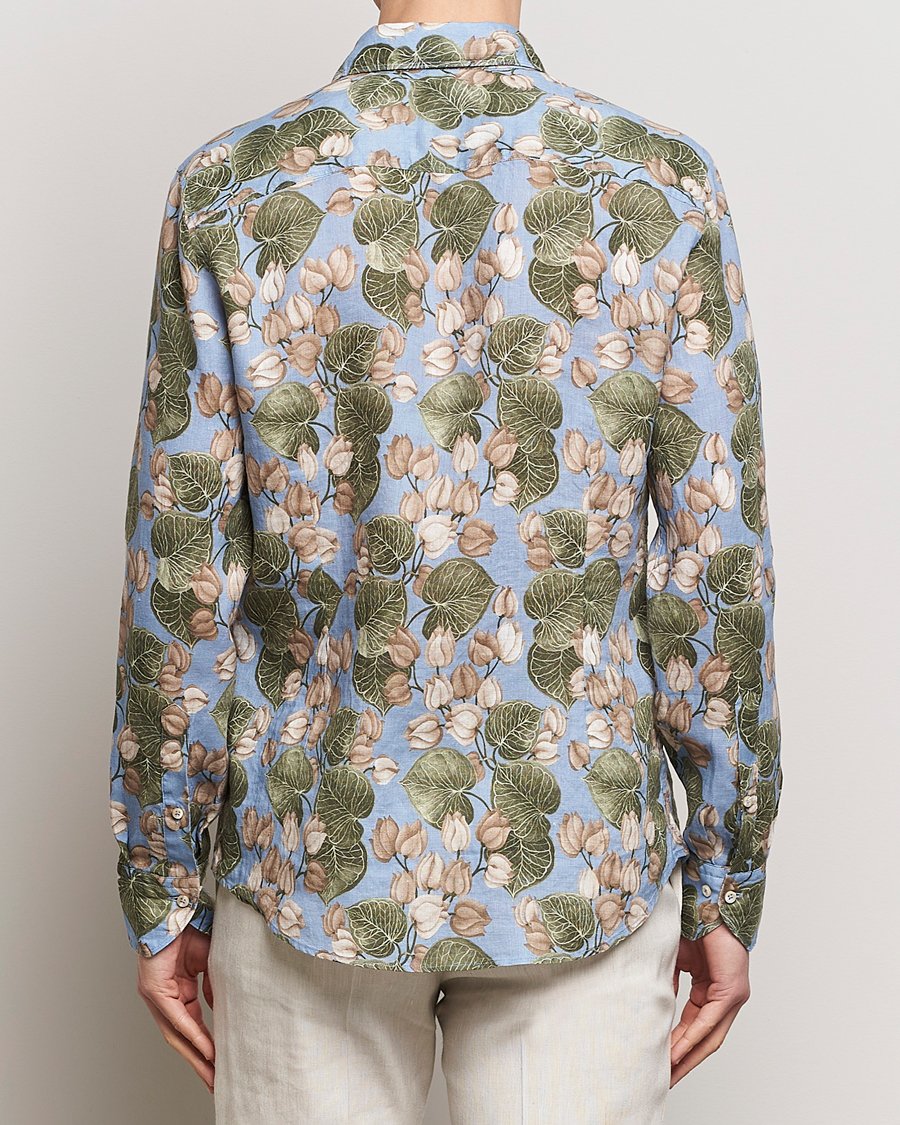 Heren | Overhemden | Stenströms | Slimline Cut Away Printed Flower Linen Shirt Multi