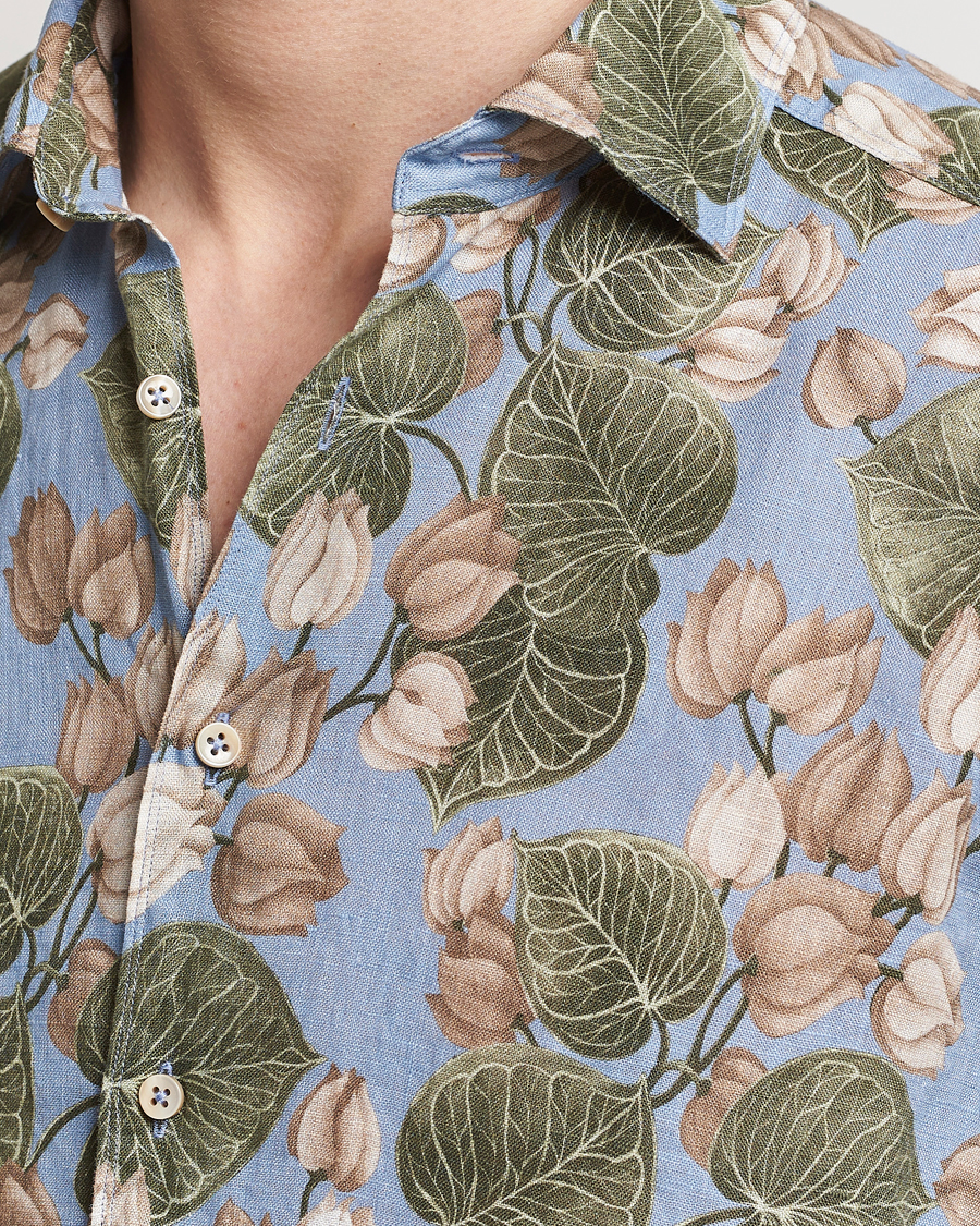 Heren | Overhemden | Stenströms | Slimline Cut Away Printed Flower Linen Shirt Multi