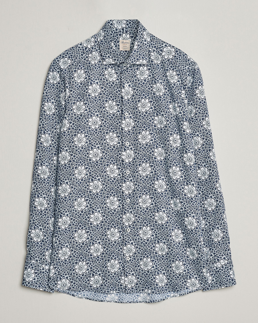 Heren | Overhemden | Stenströms | Slimline Cut Away Printed Viscose Shirt Blue