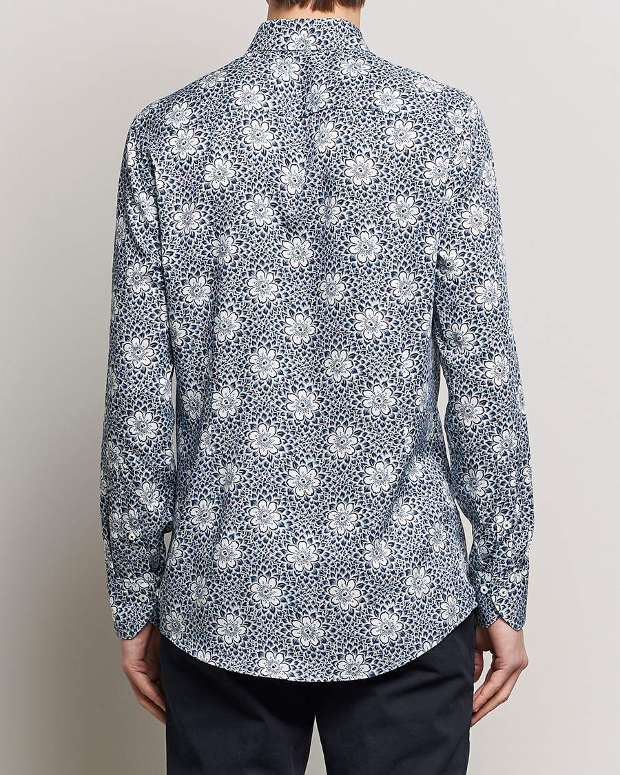 Heren | Overhemden | Stenströms | Slimline Cut Away Printed Viscose Shirt Blue