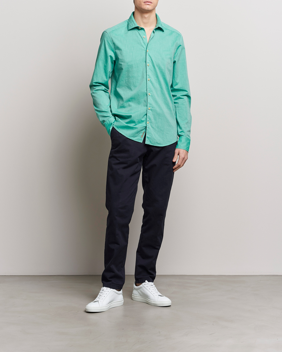 Heren | Overhemden | Stenströms | Slimline Washed Summer Poplin Shirt Green
