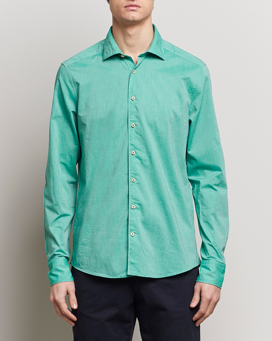 Heren |  | Stenströms | Slimline Washed Summer Poplin Shirt Green