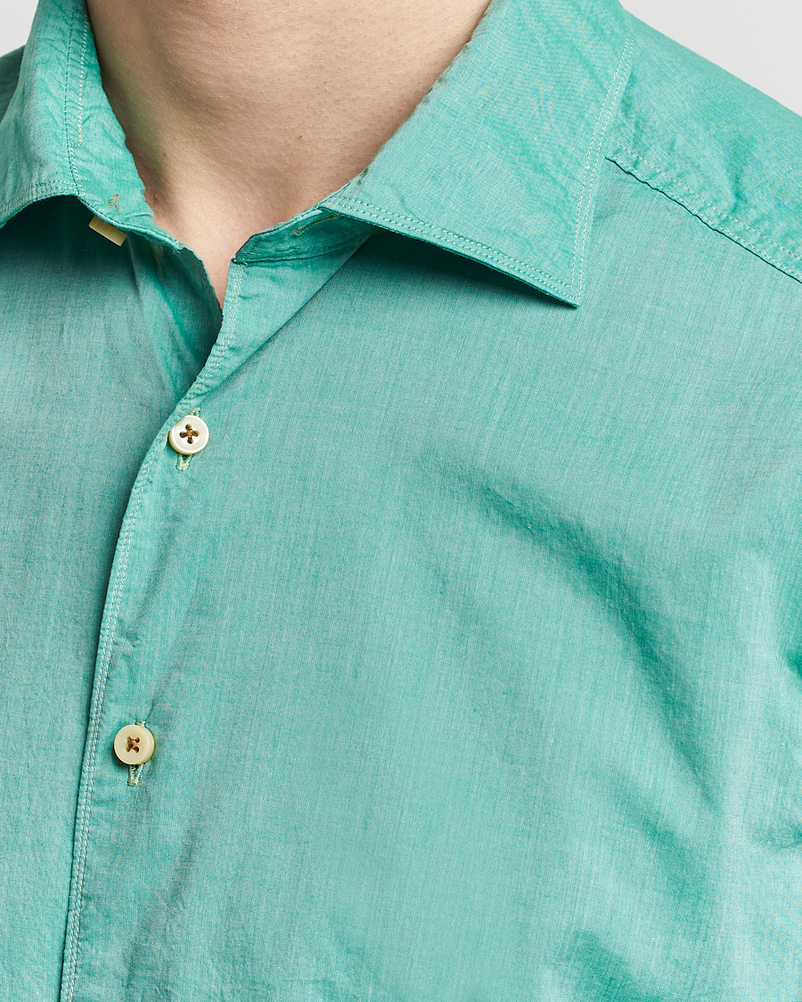 Heren | Overhemden | Stenströms | Slimline Washed Summer Poplin Shirt Green