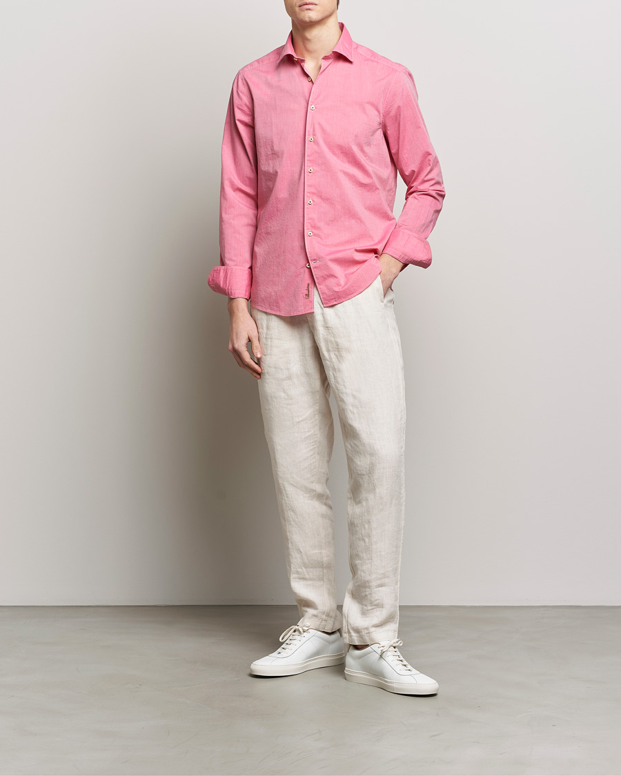 Heren | Overhemden | Stenströms | Slimline Washed Summer Poplin Shirt Rasperry
