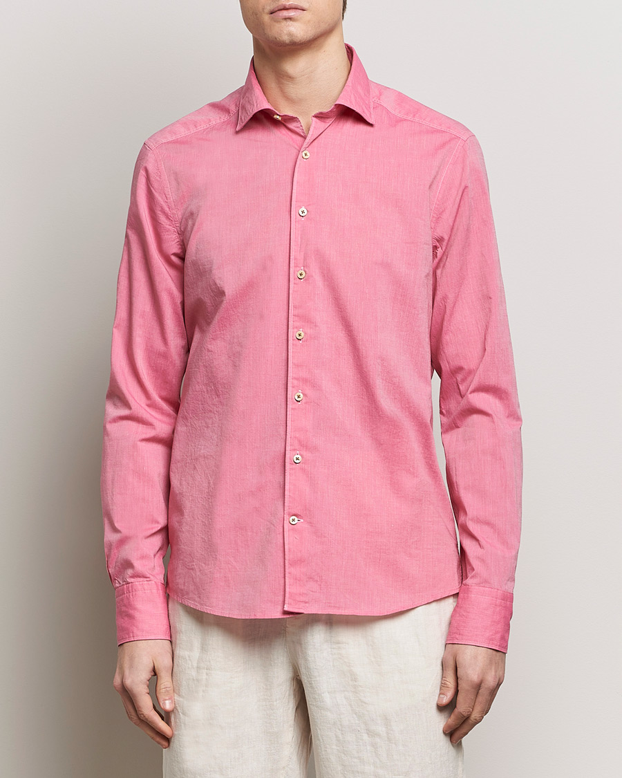 Heren | Overhemden | Stenströms | Slimline Washed Summer Poplin Shirt Rasperry
