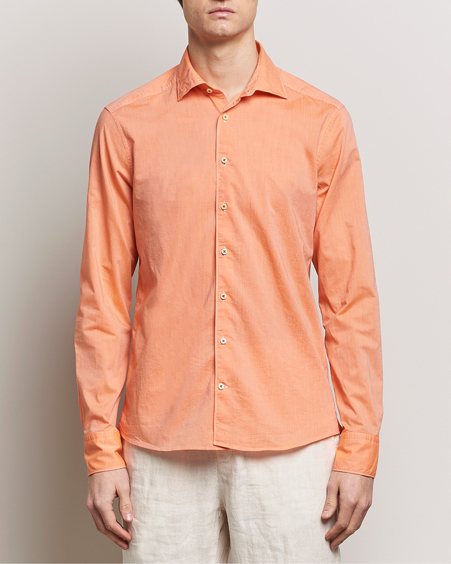 Heren |  | Stenströms | Slimline Washed Summer Poplin Shirt Orange