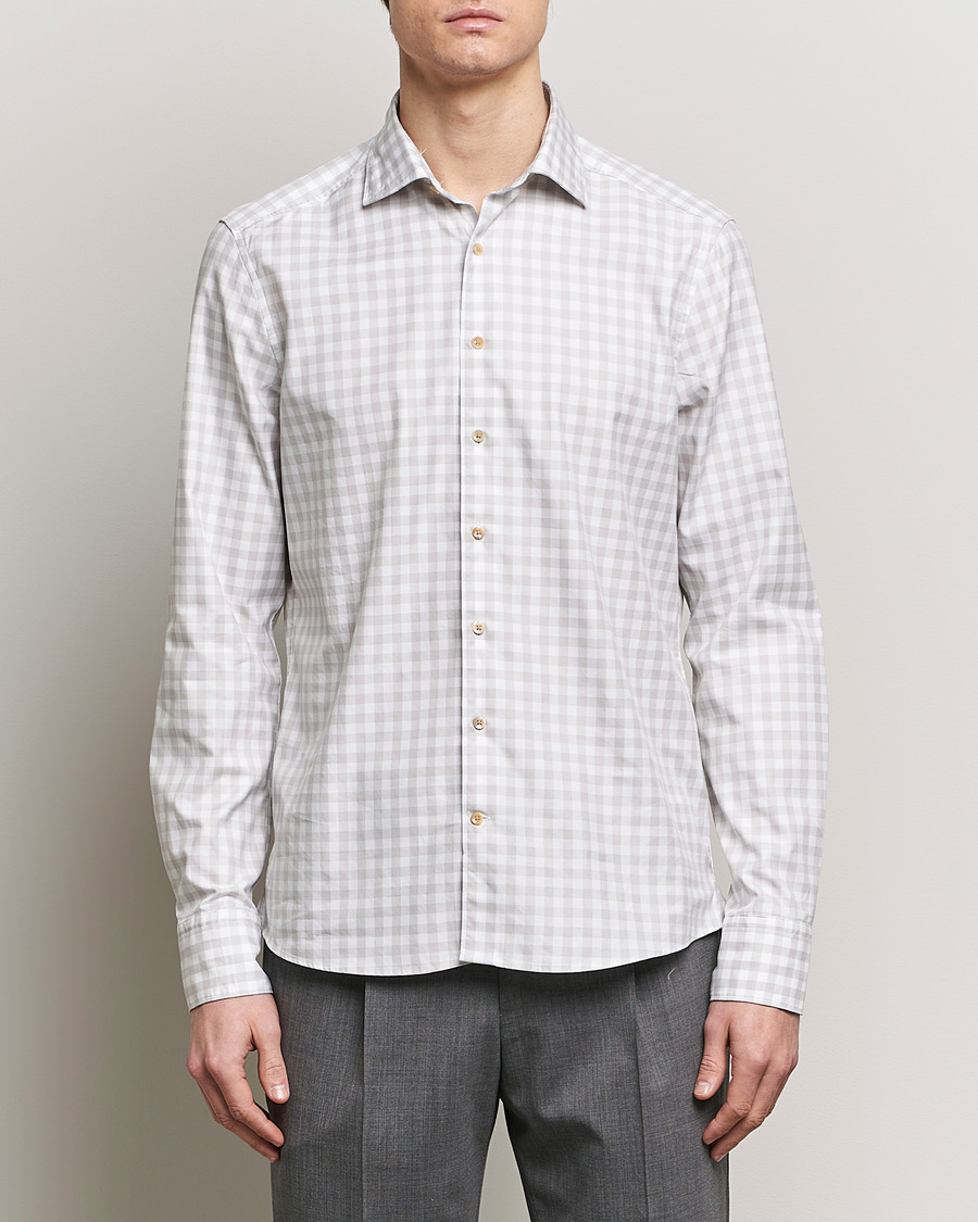 Heren | Casual overhemden | Stenströms | Slimline Checked Washed Cotton Shirt Grey