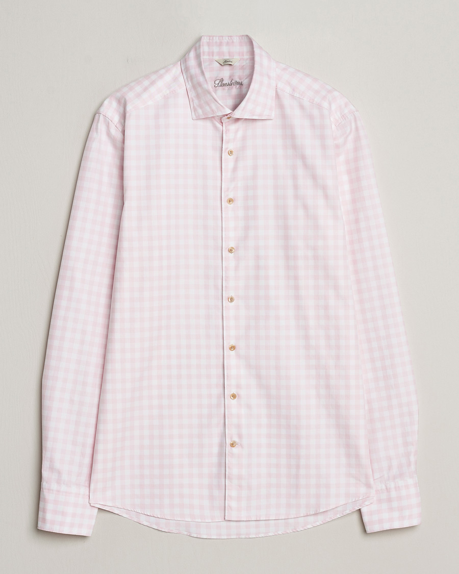Heren | Overhemden | Stenströms | Slimline Checked Washed Cotton Shirt Pink