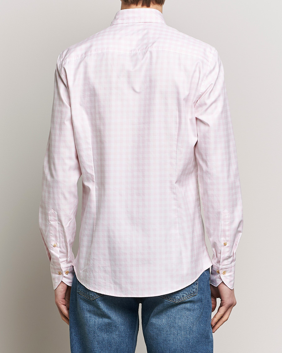Heren | Overhemden | Stenströms | Slimline Checked Washed Cotton Shirt Pink