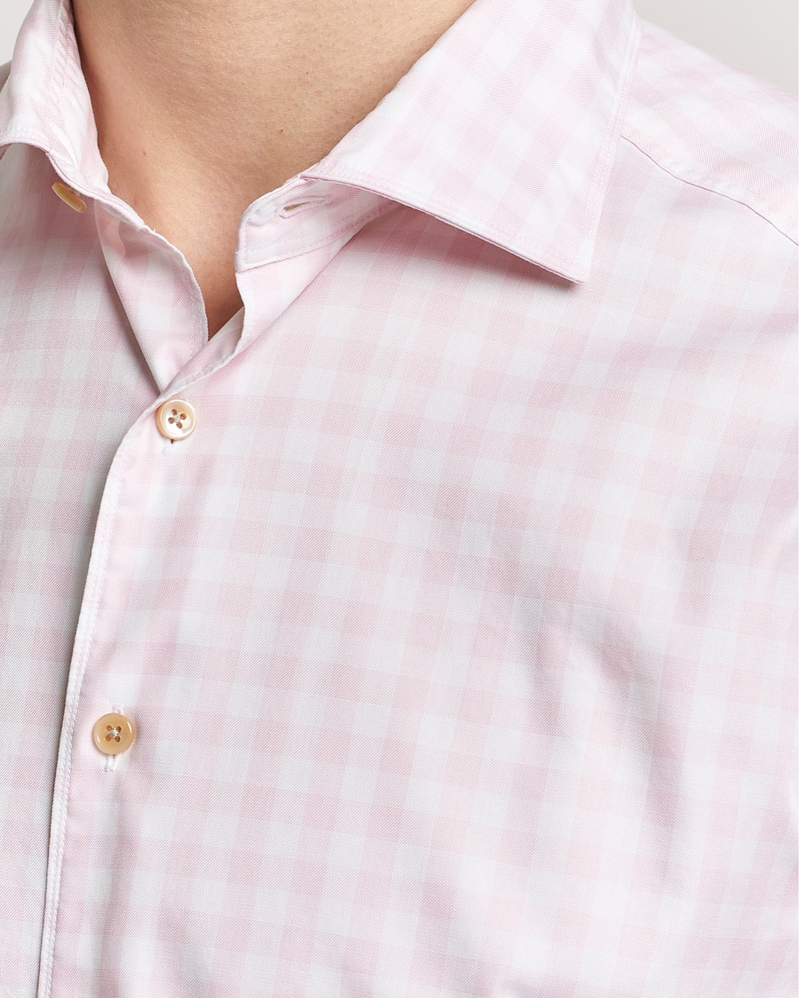 Heren | Overhemden | Stenströms | Slimline Checked Washed Cotton Shirt Pink