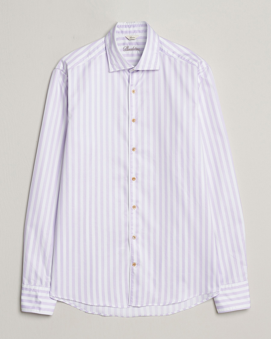 Heren | Overhemden | Stenströms | Slimline Large Stripe Washed Cotton Shirt Purple