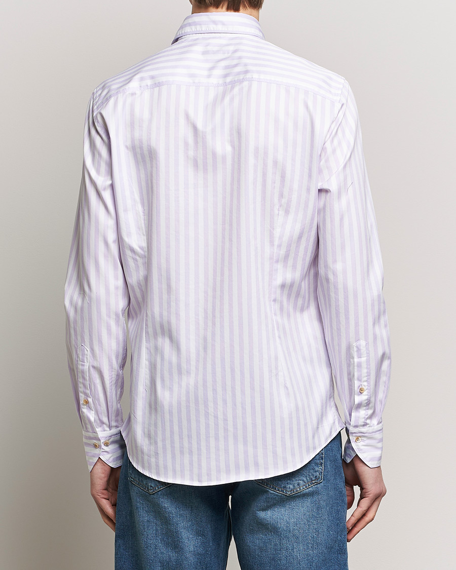 Heren | Overhemden | Stenströms | Slimline Large Stripe Washed Cotton Shirt Purple