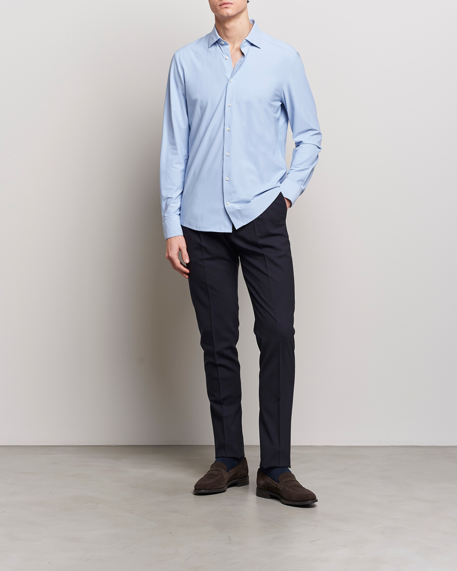 Heren | Overhemden | Stenströms | Slimline Cut Away 4-Way Stretch Shirt Light Blue