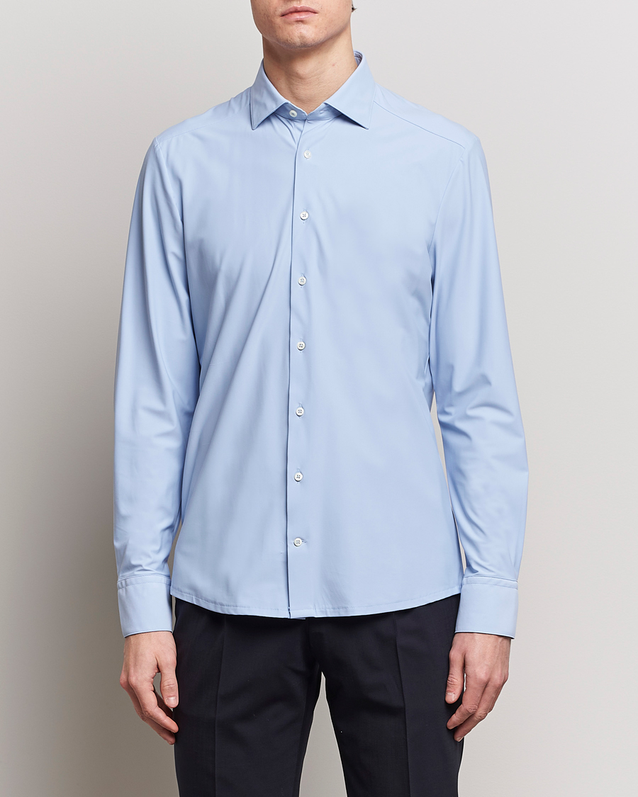 Heren | Casual | Stenströms | Slimline Cut Away 4-Way Stretch Shirt Light Blue