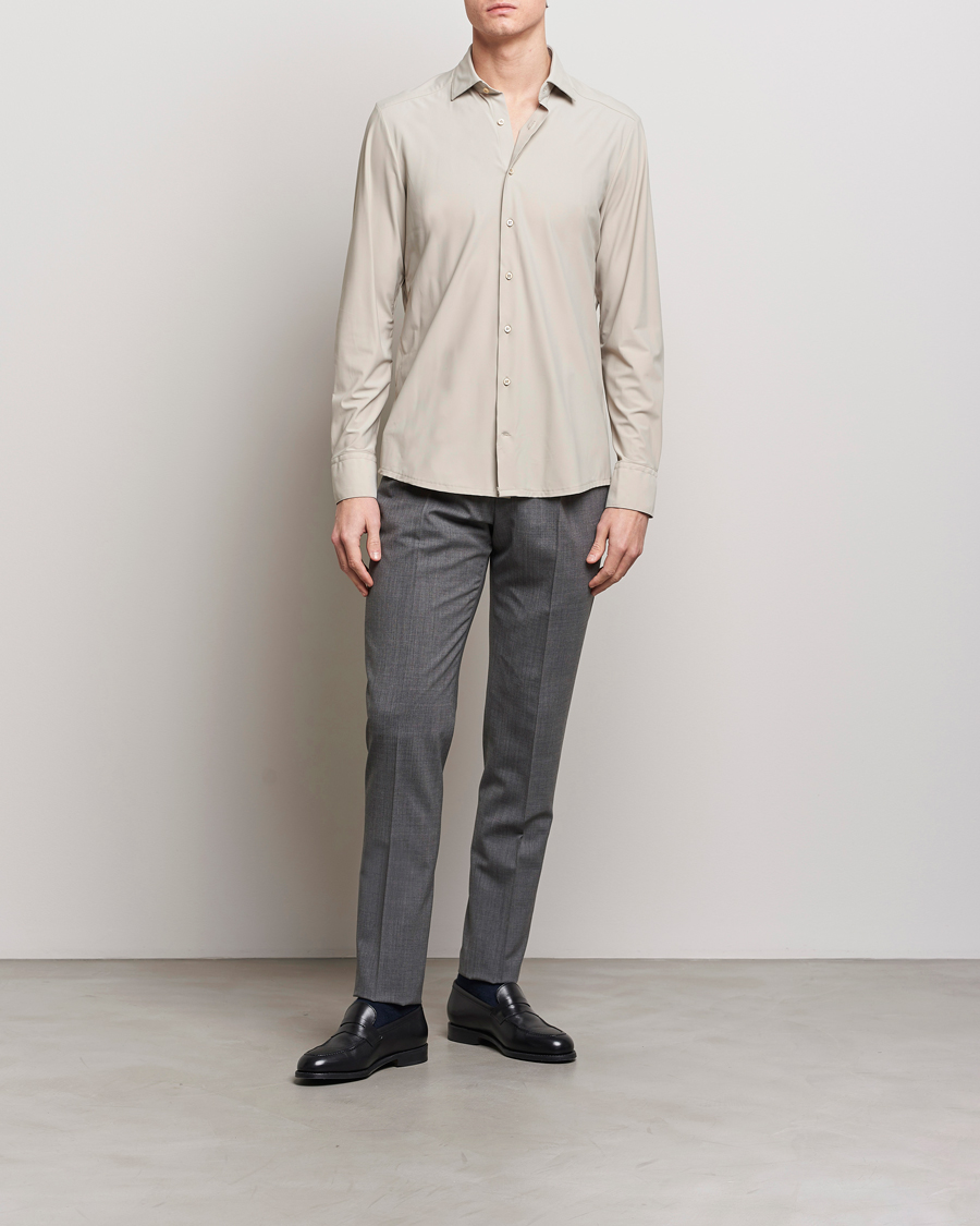 Heren | Overhemden | Stenströms | Slimline Cut Away 4-Way Stretch Shirt Clay