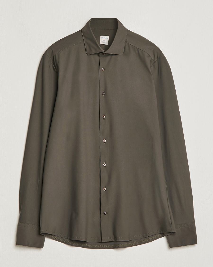 Heren | Overhemden | Stenströms | Slimline Cut Away 4-Way Stretch Shirt Dark Green