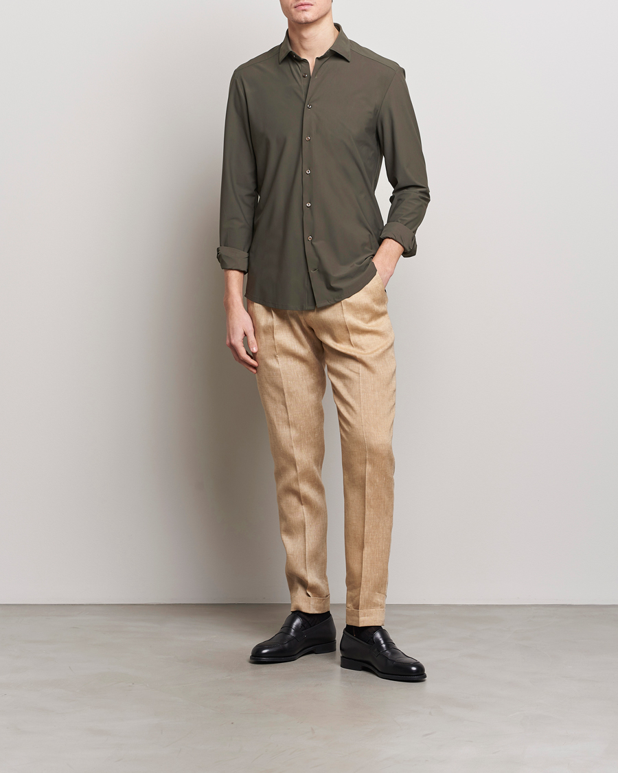 Heren | Overhemden | Stenströms | Slimline Cut Away 4-Way Stretch Shirt Dark Green