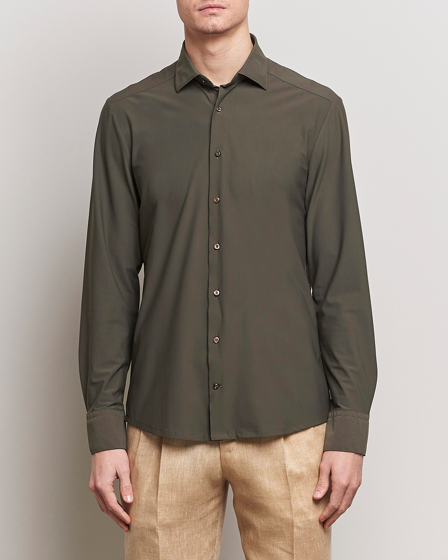 Heren | Casual overhemden | Stenströms | Slimline Cut Away 4-Way Stretch Shirt Dark Green