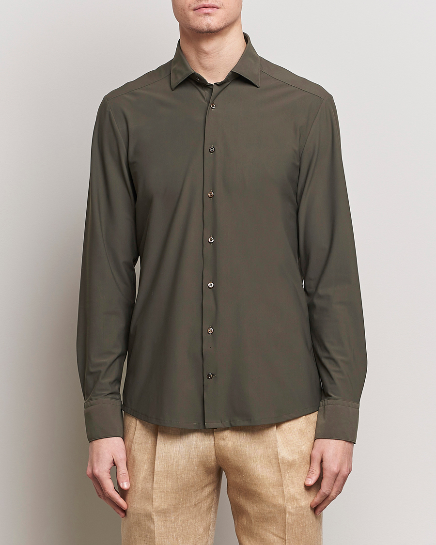 Heren | Overhemden | Stenströms | Slimline Cut Away 4-Way Stretch Shirt Dark Green