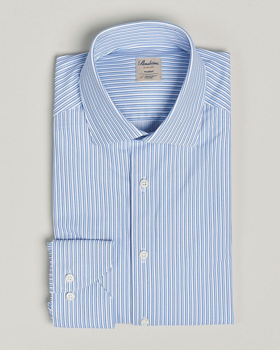 Heren | Overhemden | Stenströms | Slimline Striped Cut Away 4-Way Stretch Shirt Blue