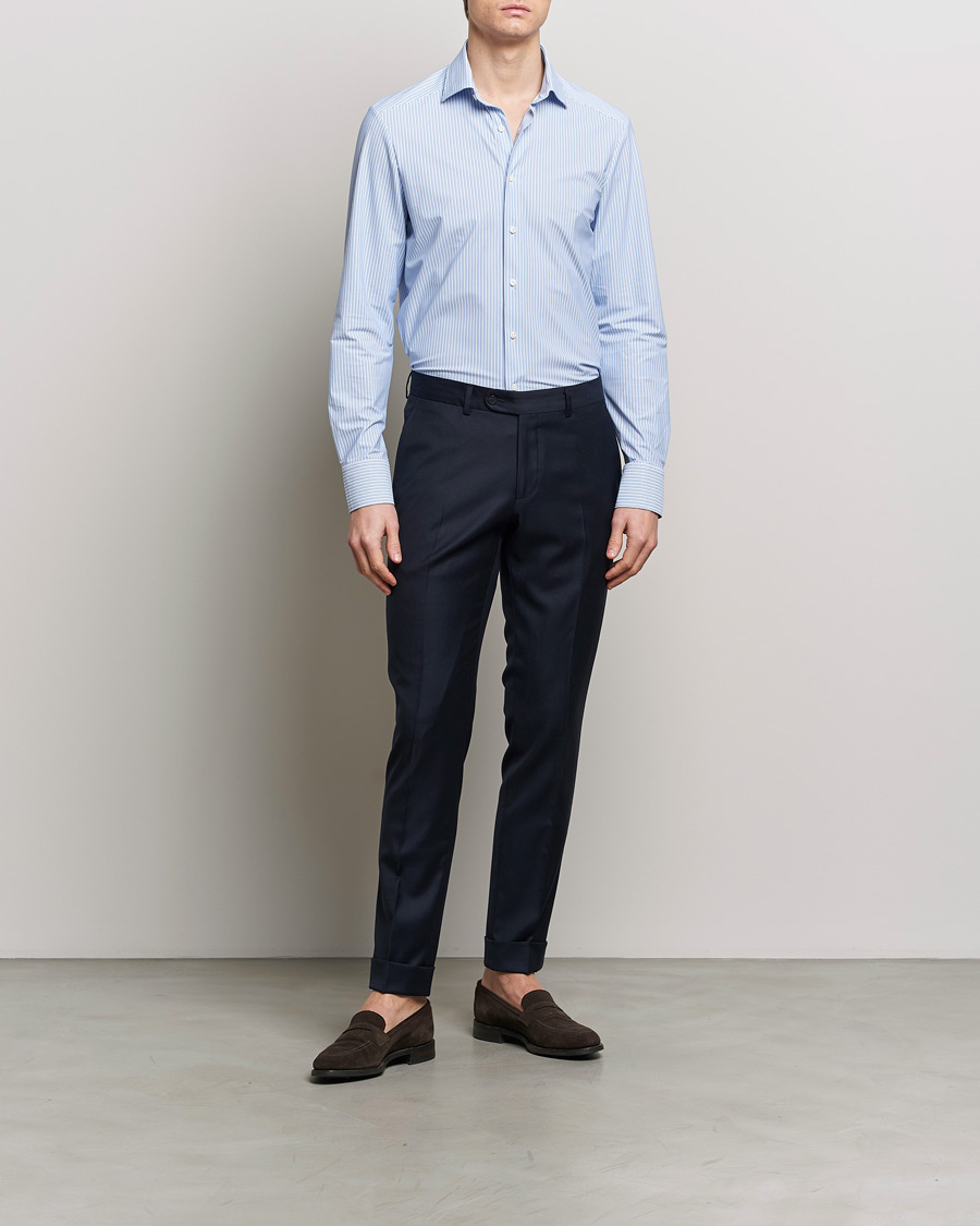 Heren | Zakelijke overhemden | Stenströms | Slimline Striped Cut Away 4-Way Stretch Shirt Blue