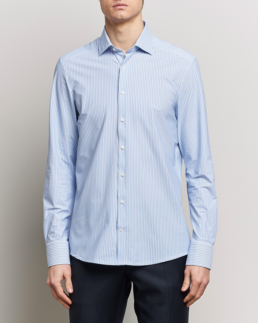 Heren | Overhemden | Stenströms | Slimline Striped Cut Away 4-Way Stretch Shirt Blue