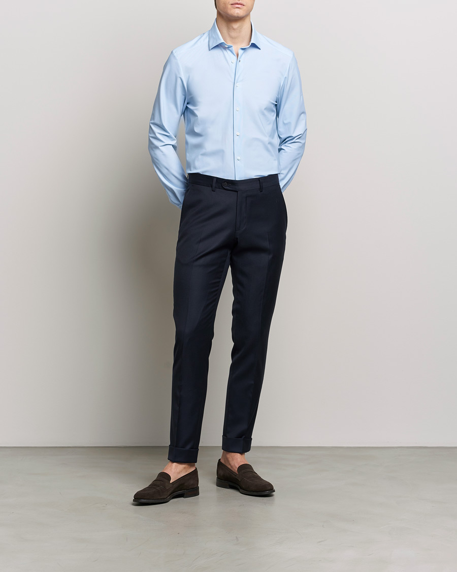 Heren | Overhemden | Stenströms | Slimline Micro Check Cut Away 4-Way Stretch Shirt Blue