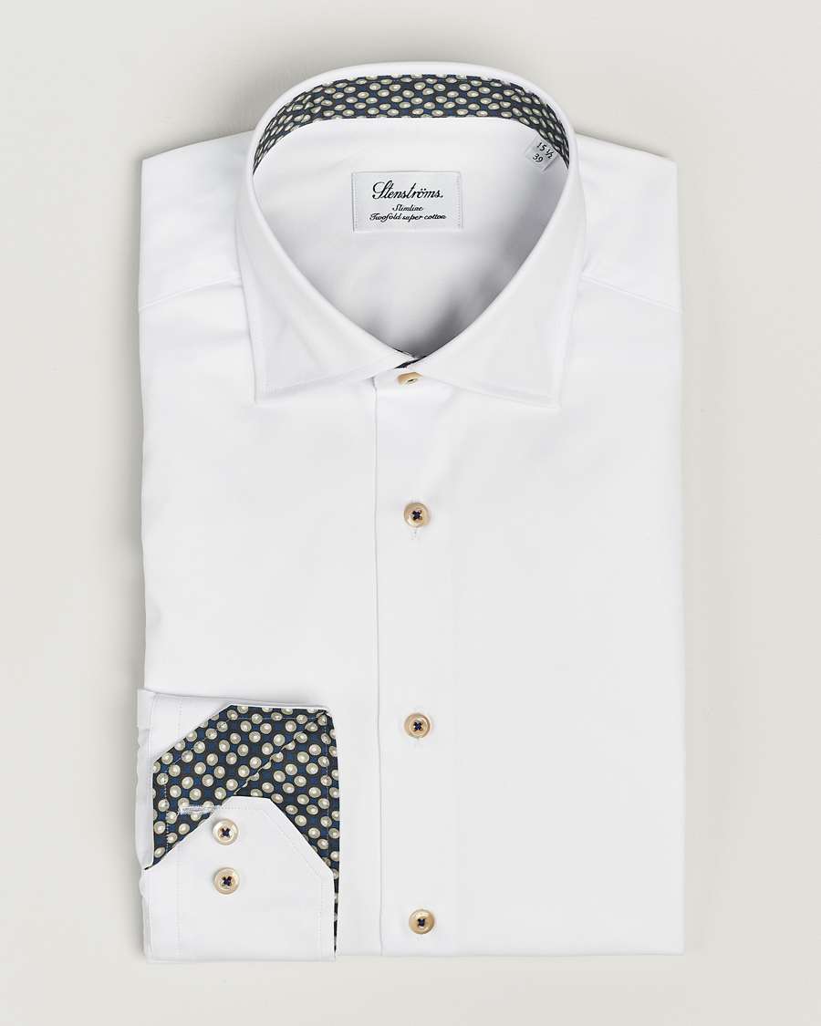Heren | Overhemden | Stenströms | Slimline Cut Away Circle Contrast Shirt White