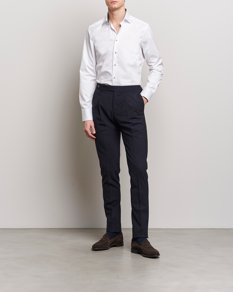 Heren | Overhemden | Stenströms | Slimline Cut Away Circle Contrast Shirt White