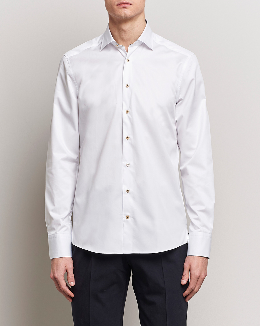 Heren | Overhemden | Stenströms | Slimline Cut Away Circle Contrast Shirt White