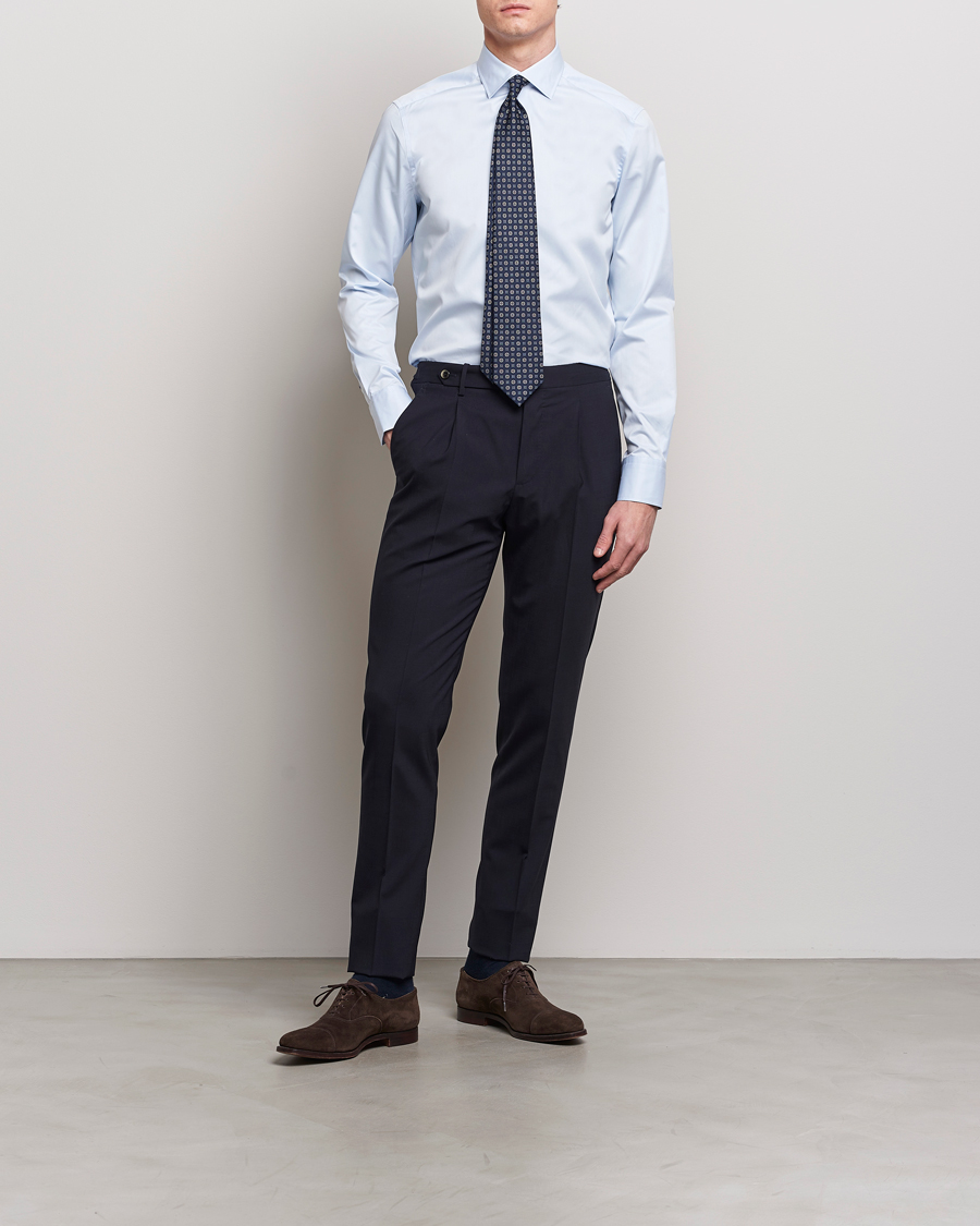 Heren | Overhemden | Stenströms | Slimline Cut Away Print Contrast Shirt Light Blue