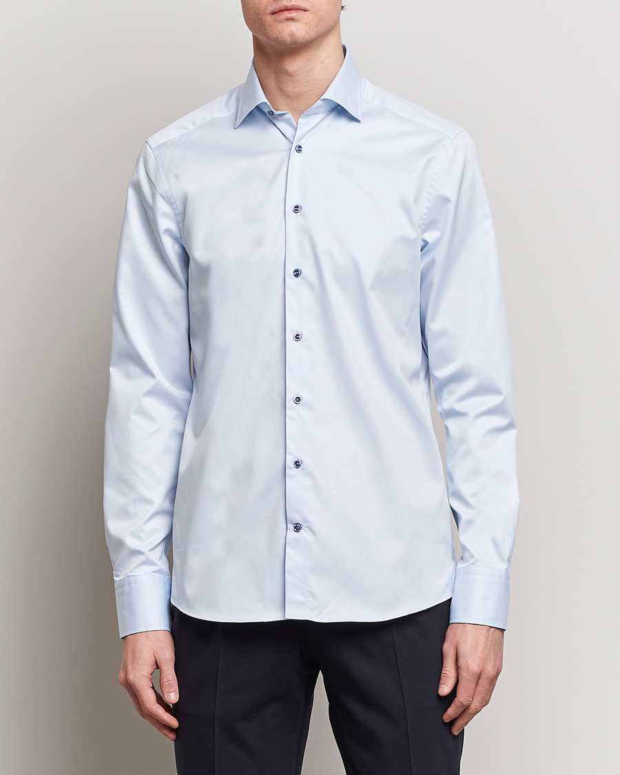 Heren | Overhemden | Stenströms | Slimline Cut Away Print Contrast Shirt Light Blue