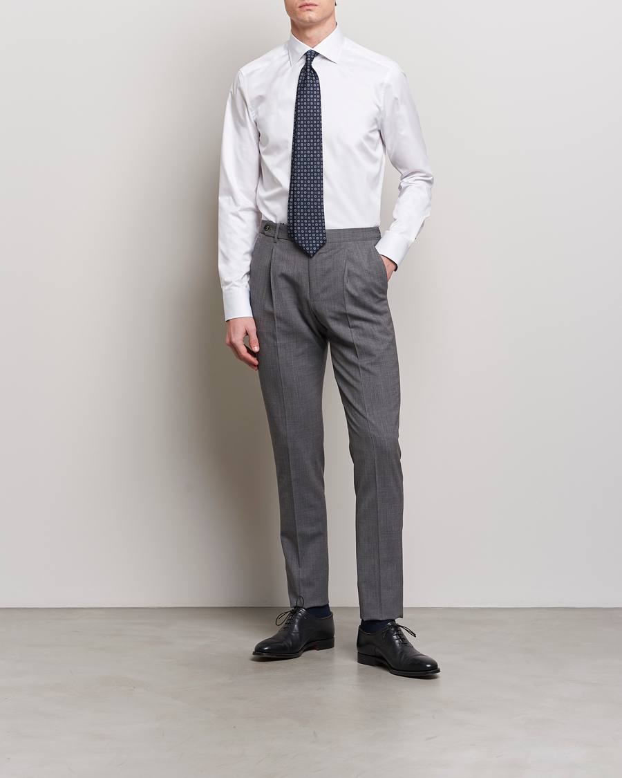 Men | Business Shirts | Stenströms | Slimline Cut Away Contrast Shirt White