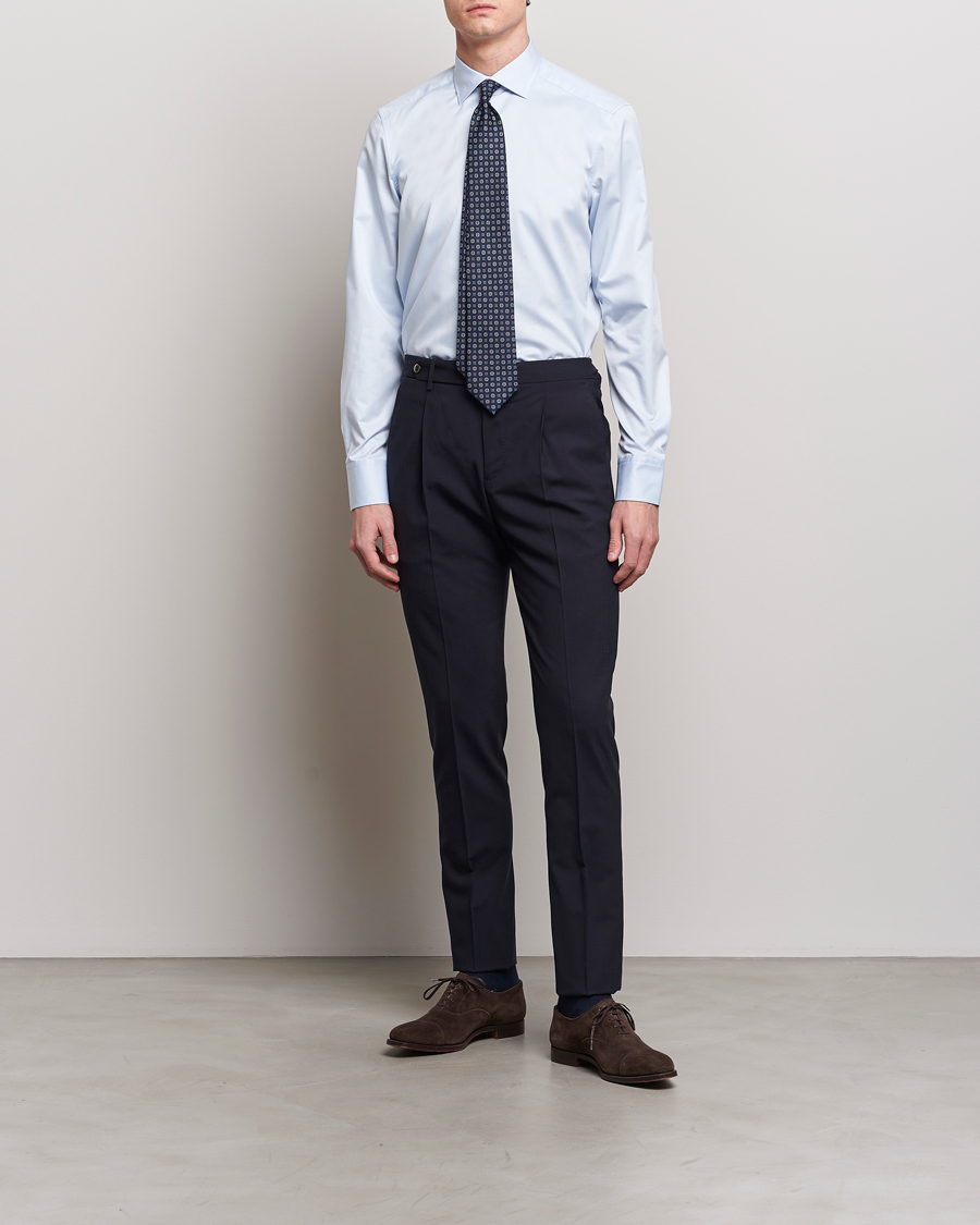 Heren | Overhemden | Stenströms | Slimline Cut Away Flower Contrast Shirt Light Blue