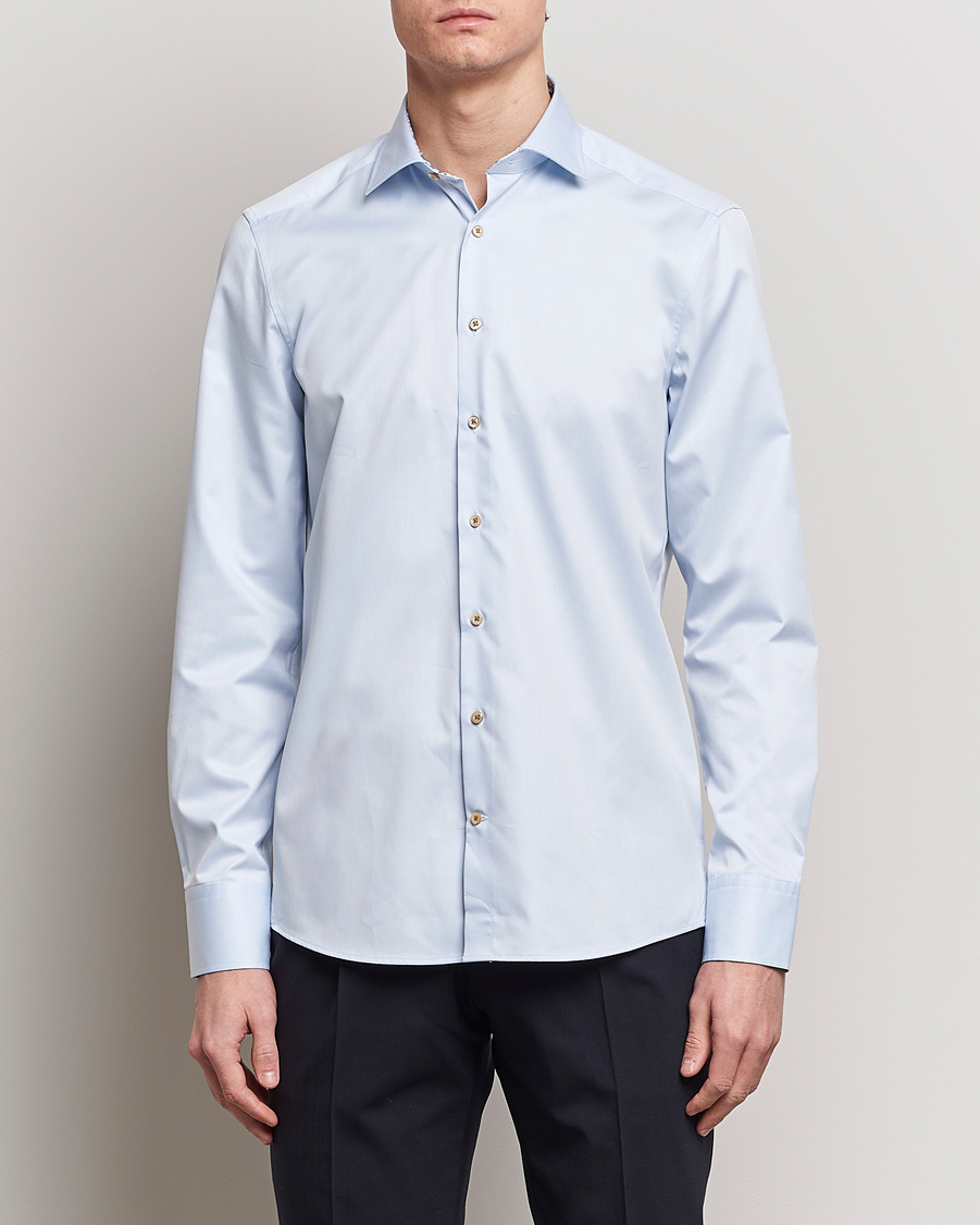 Heren | Overhemden | Stenströms | Slimline Cut Away Flower Contrast Shirt Light Blue
