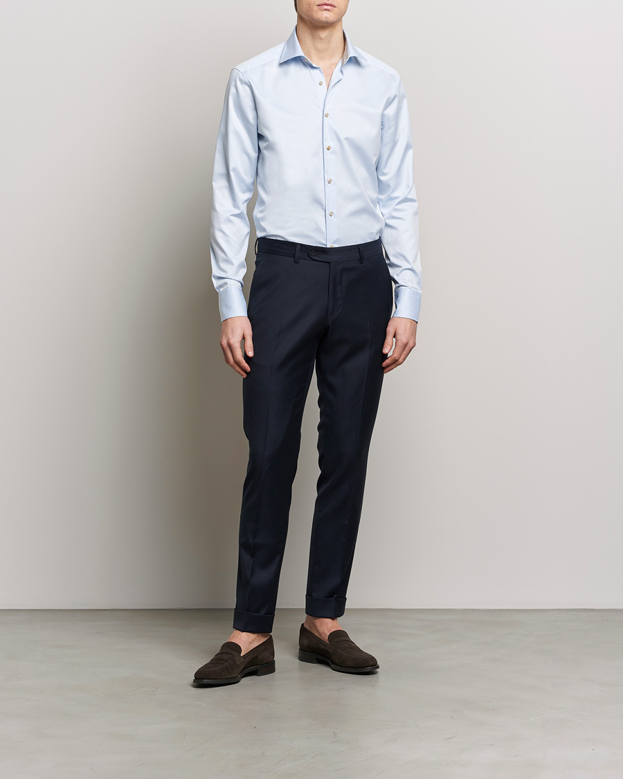 Heren | Zakelijke overhemden | Stenströms | Slimline Multi Stripe Contrast Cut Away Shirt Light Blue