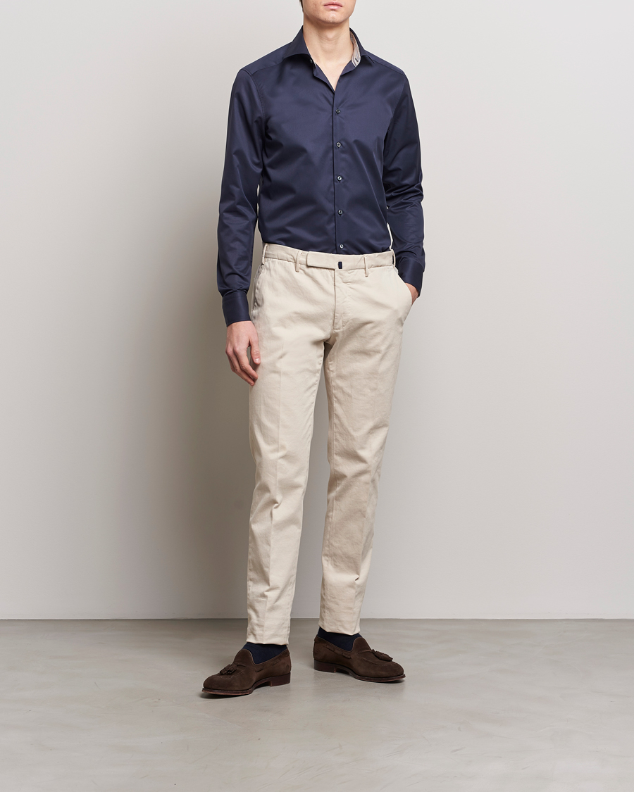 Heren | Formeel | Stenströms | Slimline Multi Stripe Contrast Cut Away Shirt Navy