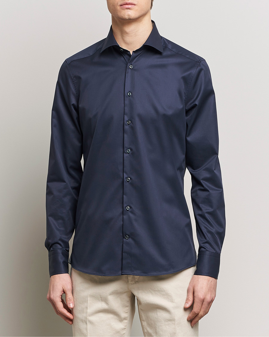 Heren | Overhemden | Stenströms | Slimline Multi Stripe Contrast Cut Away Shirt Navy