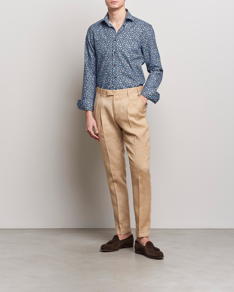 Heren | Overhemden | Stenströms | Slimline Cut Away Printed Flower Shirt Navy