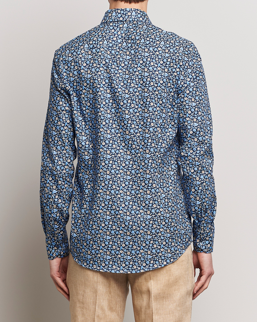 Heren | Overhemden | Stenströms | Slimline Cut Away Printed Flower Shirt Navy