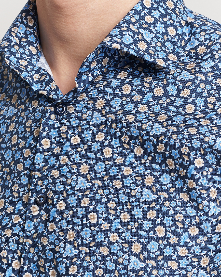 Heren | Overhemden | Stenströms | Slimline Cut Away Printed Flower Shirt Navy