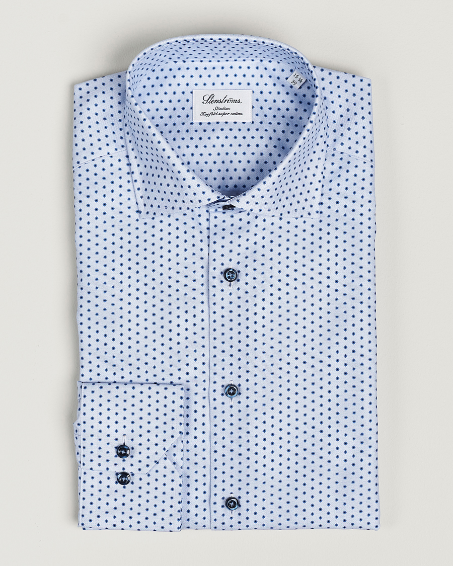 Heren | Zakelijke overhemden | Stenströms | Slimline Cut Away Small Flower Print Shirt Blue