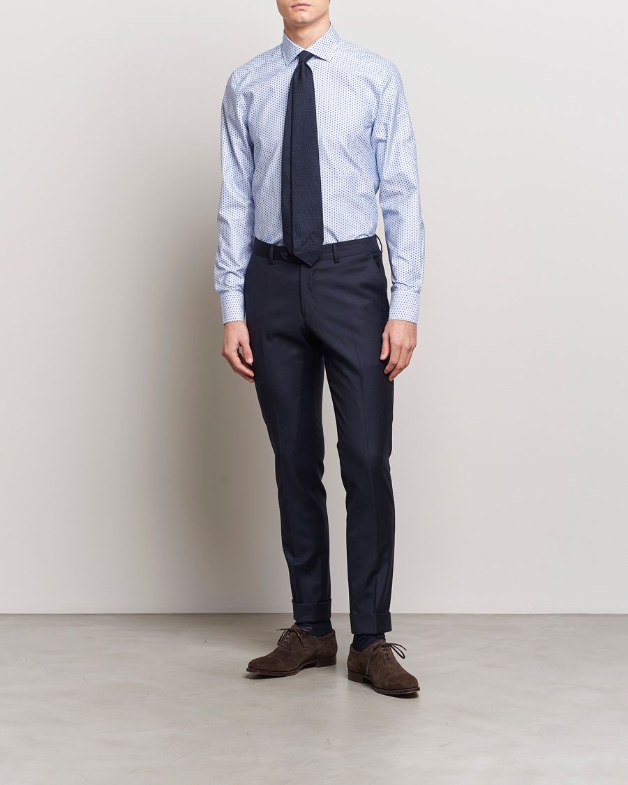 Heren | Overhemden | Stenströms | Slimline Cut Away Small Flower Print Shirt Blue