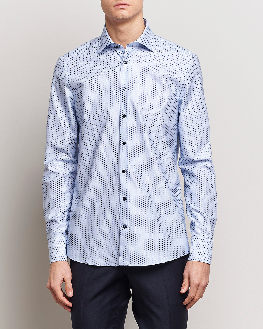 Heren | Zakelijke overhemden | Stenströms | Slimline Cut Away Small Flower Print Shirt Blue
