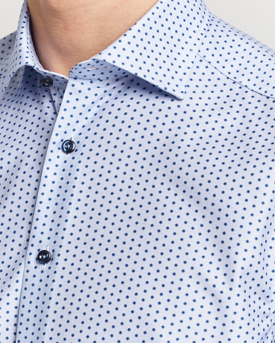 Heren | Overhemden | Stenströms | Slimline Cut Away Small Flower Print Shirt Blue