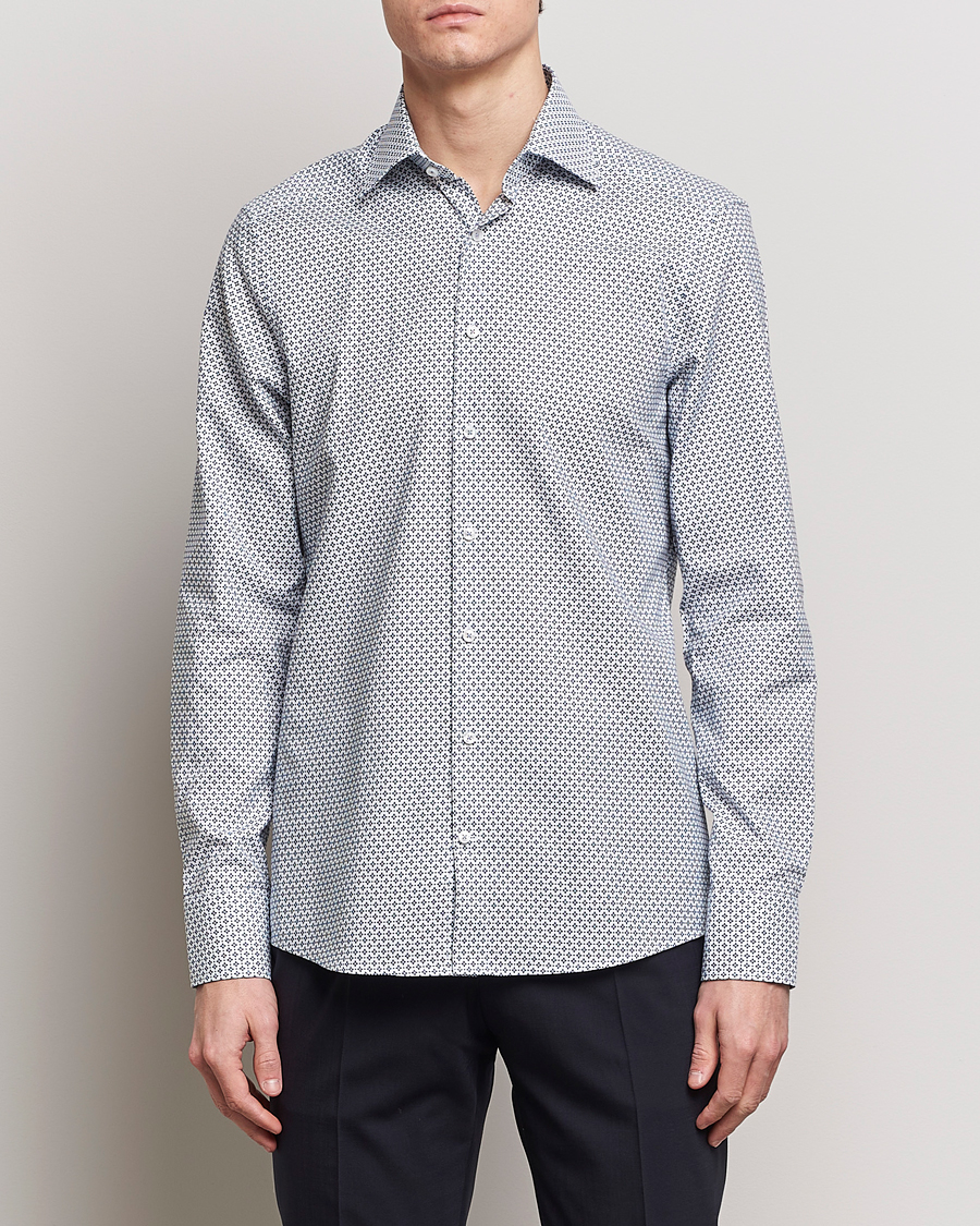 Heren | Overhemden | Stenströms | Slimline Cut Away All Over Print Shirt White