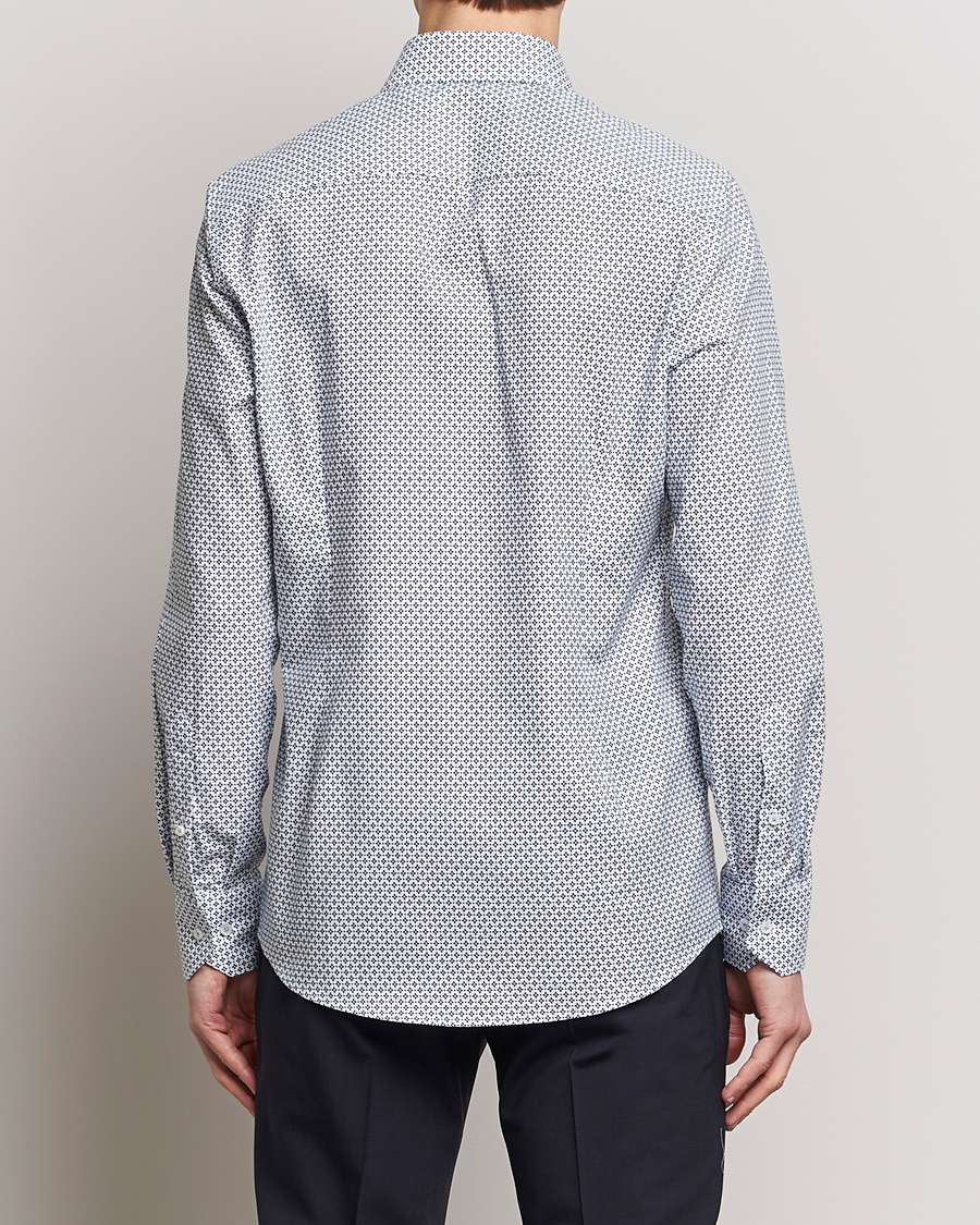 Heren | Overhemden | Stenströms | Slimline Cut Away All Over Print Shirt White